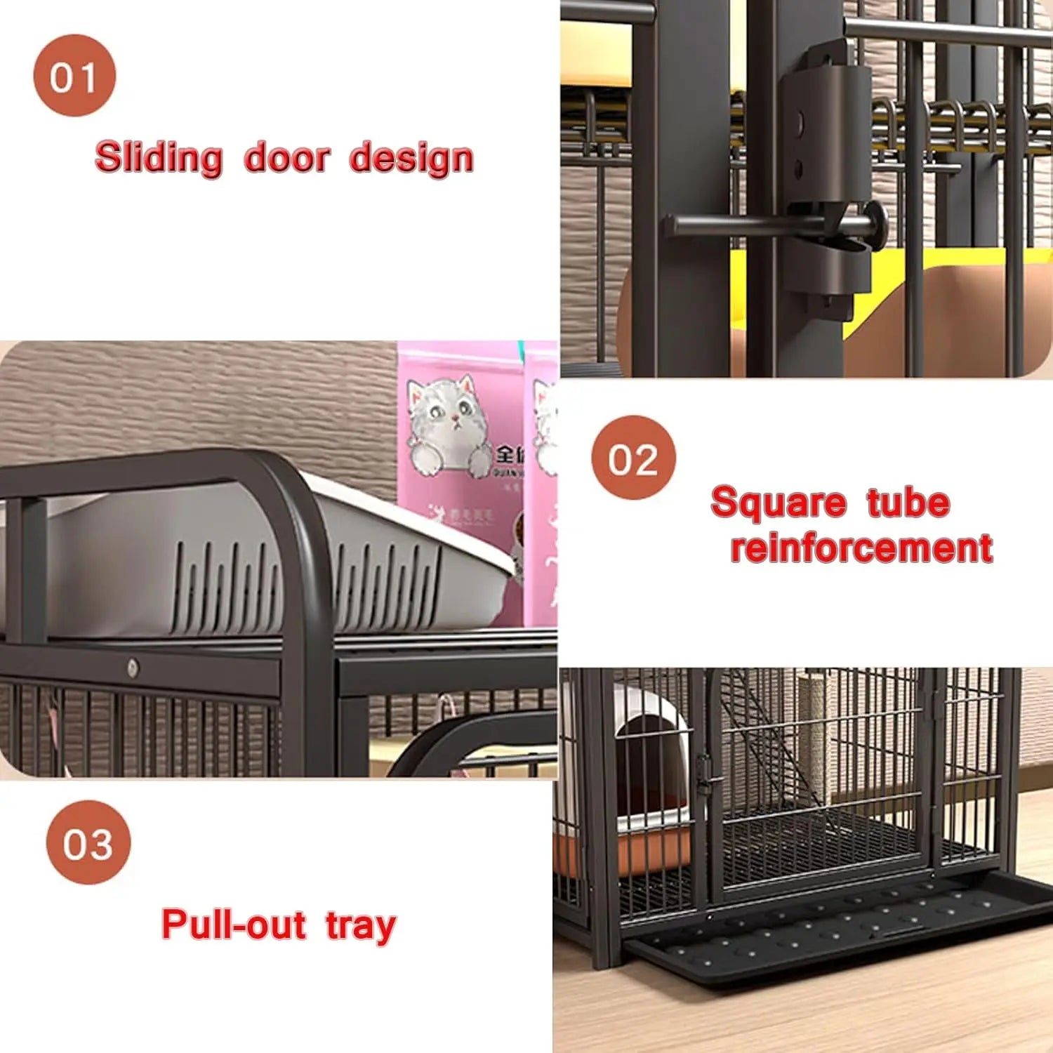 Cat Cage Indoor Metal with Tray And Storage