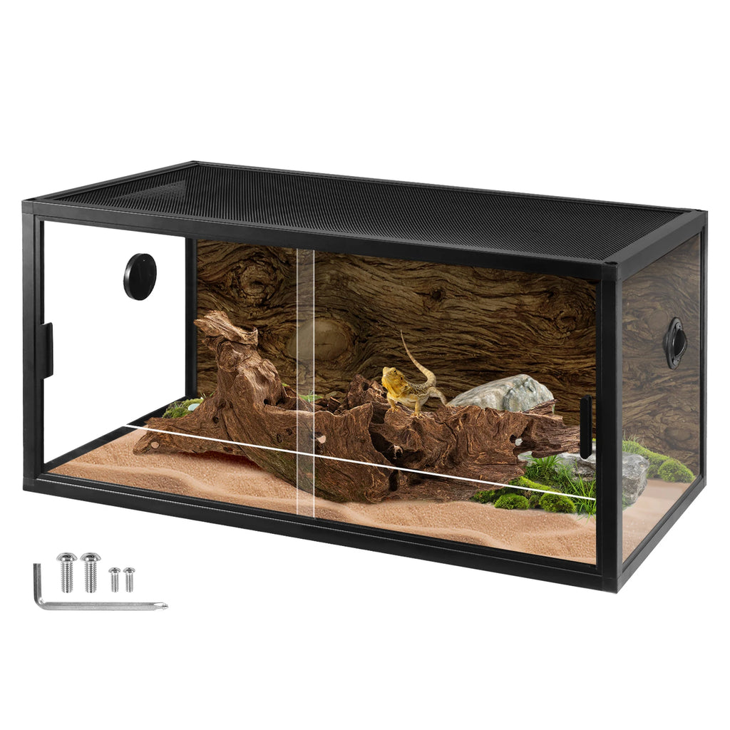 Reptile Terrarium with Sliding Door Mesh Top Gecko, Snake, Lizard