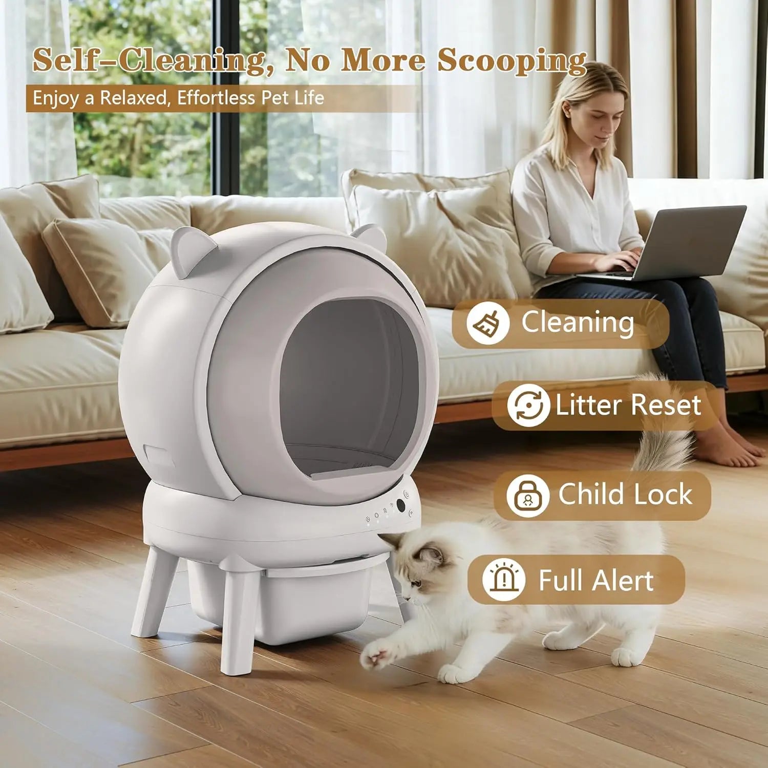 Self Cleaning Litter Box, Automatic Cat Litter Box for Multiple Cats, Auto Litter Box Robot with APP Control, Dual, Customized