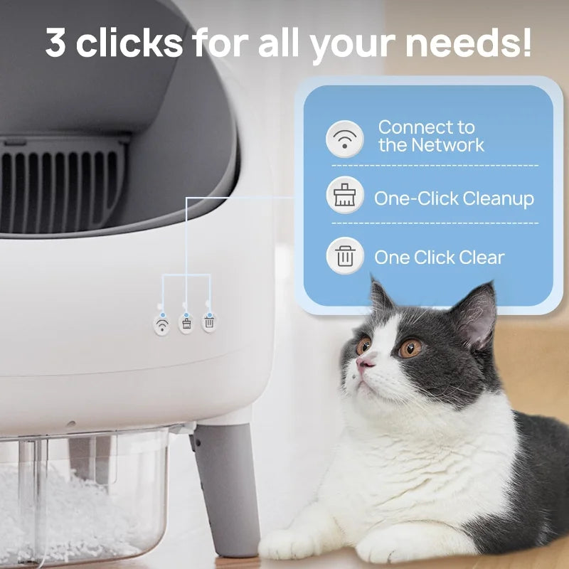 Self Cleaning Litter Box, Open-Top Design, APP Control, Dual Safety Sensors, Suitable for Multi-cat