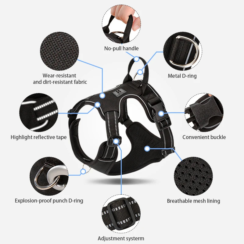 Dog Harness Reflective Chest No Pull Adjustable for Small Medium Large Dogs Outdoor Walking