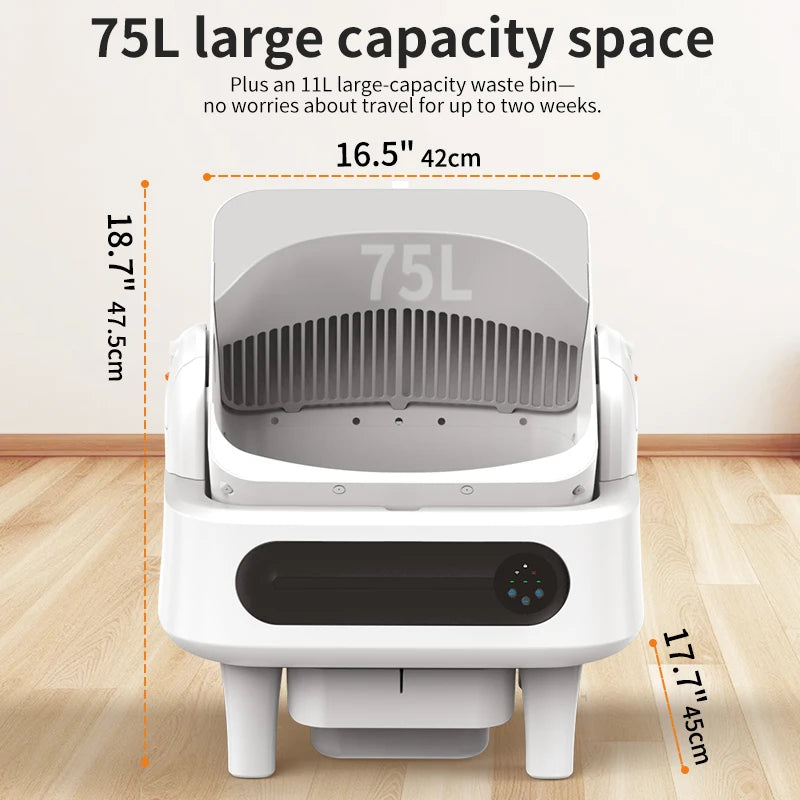 Automatic Cat Litter Box Self-Cleaning - App Control, Open Design, Smart Health Monitoring, Suitable for Medium Cats and Kittens, Anti-Pinch Safety, Quiet Operation, Trusted Companion for Your Life - White