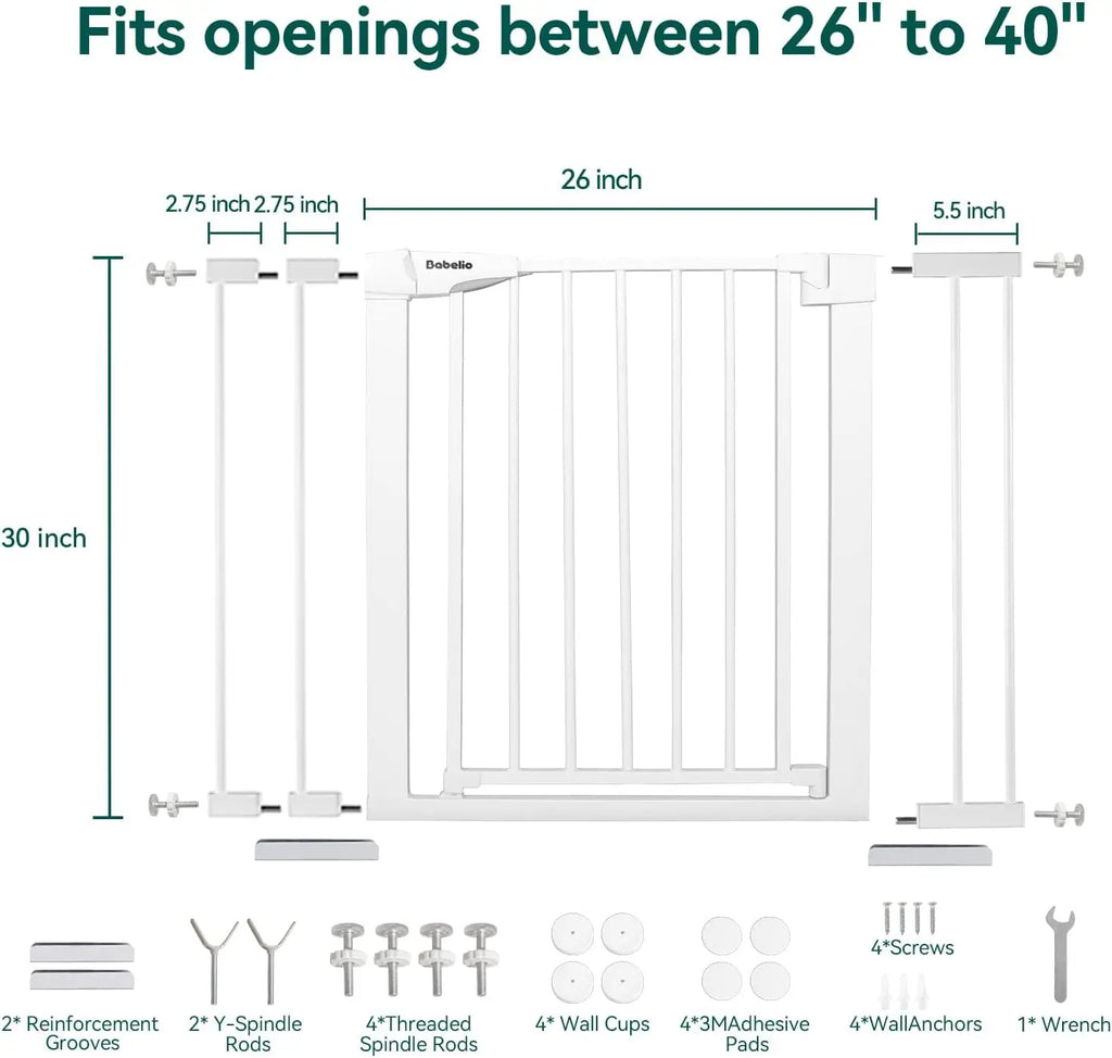 Adjustable Pressure-Mounted Safety Gate with Auto-Close, Fits 26''-40'' Baby, Child, Pets