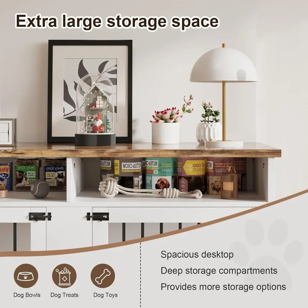 72 Inch Dog Crate Furniture for 2 Dogs Wooden Indoor Kennel with 4 Doors