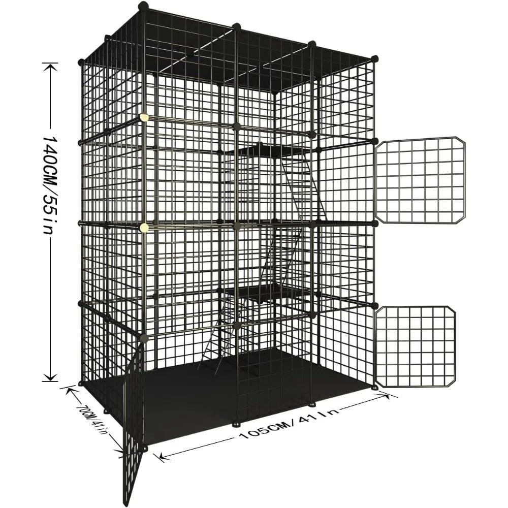 Indoor Cat Cage Enclosure 1-3 Cats Kitten Cage Detachable Patio Cat Crate