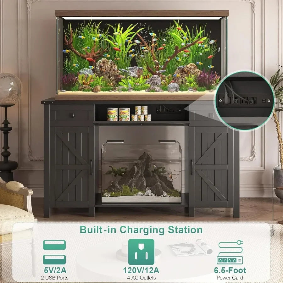 5575 Gallon Aquarium Stand with Charging Station and Cabinet