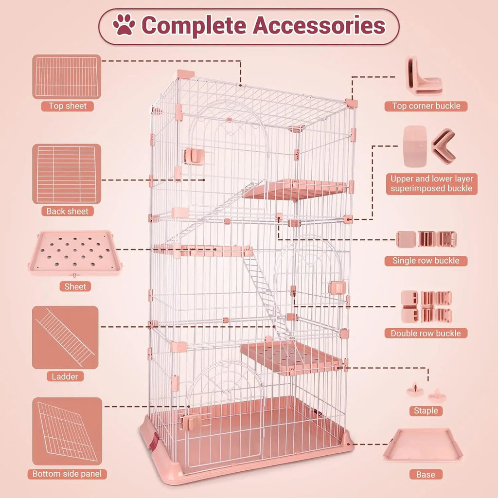 4 Tire Large Cat Cage, Crate Outdoor,Indoor Cat Enclosure Cat Kennel Playpen 3 Shelves,