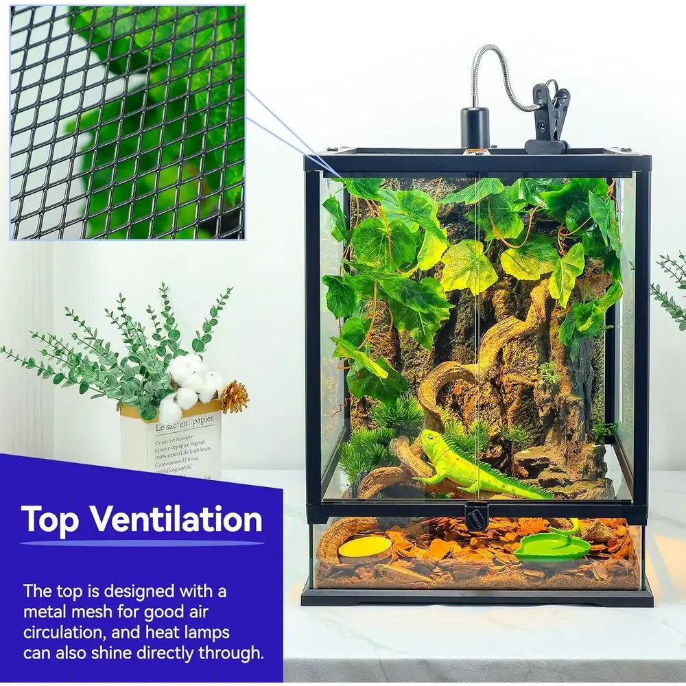 24x18x18 Inch 35 Gallon Glass Terrarium for Bearded Dragons, Chameleons, Geckos - Multi-Pet Enclosure with Front Access, Ventila
