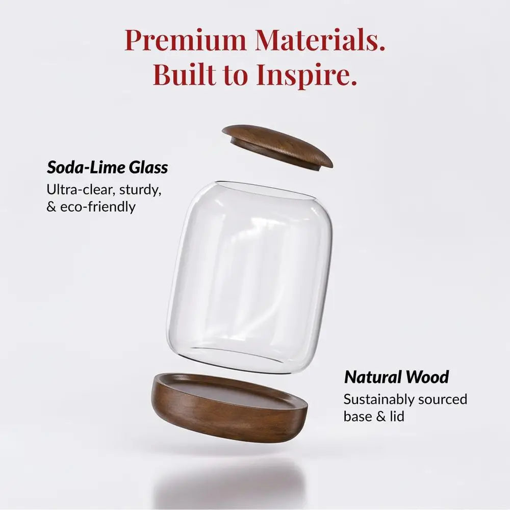 Exclusive Glass Terrarium, Natural Wood lid and Base. Excellent for Plants and Decoration