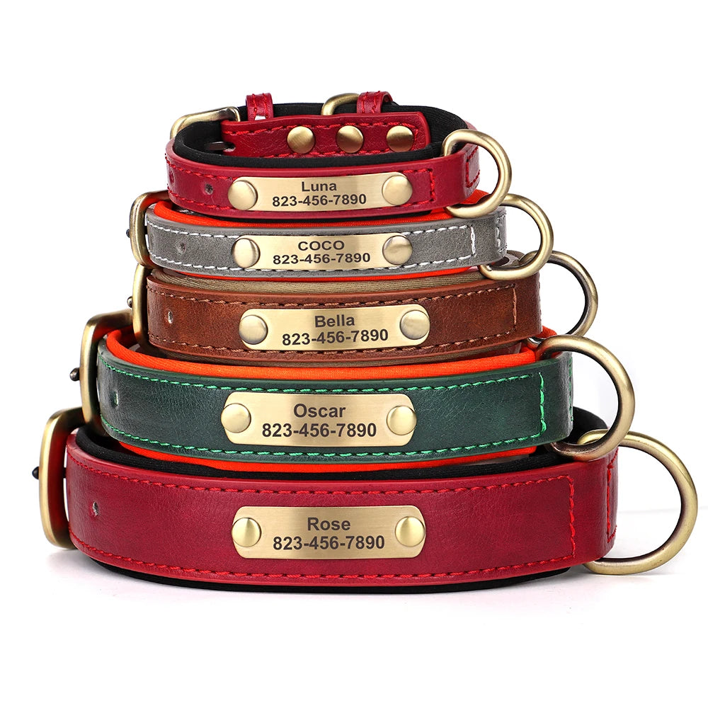 Personalized Dog Collar Custom Engraved PU Leather Dog Collars Free Engraving For Small Medium Large Dogs