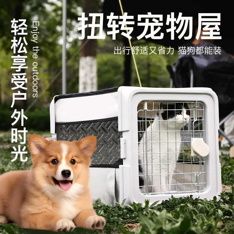 Twist Folding Cat Dog House Pet Travel Cage Car Portable Breathable Cage Oxford Cloth Wear-resistant Travel Bag Crate