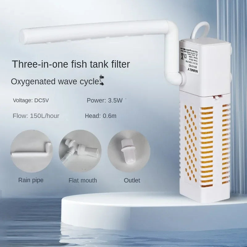 Submersible Aquarium Internal Filter with Built-in Circulating Pump Filters Silent USB Fish Tank Drop