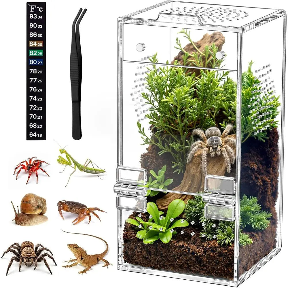 Acrylic Terrarium with Magnetic Door & All-Side Ventilation, Pre-Assembled Reptiles Enclosure