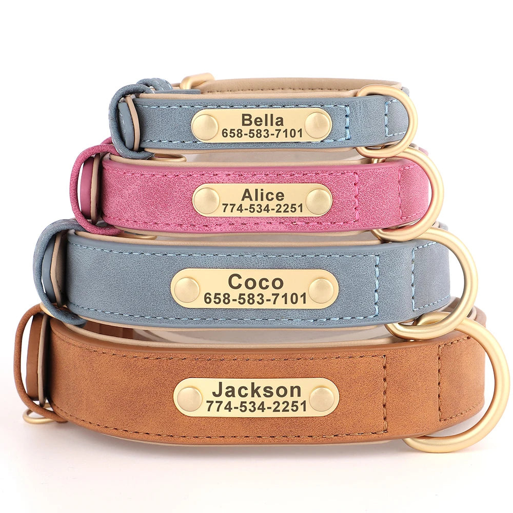 Personalized Dog Collar Custom Engraved PU Leather Dog Collars Free Engraving For Small Medium Large Dogs