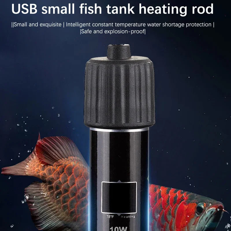USB Mini Aquarium Heating Rod For Small Fish Tank 26°C Constant Temperature Submersible Thermostat Heater 10W