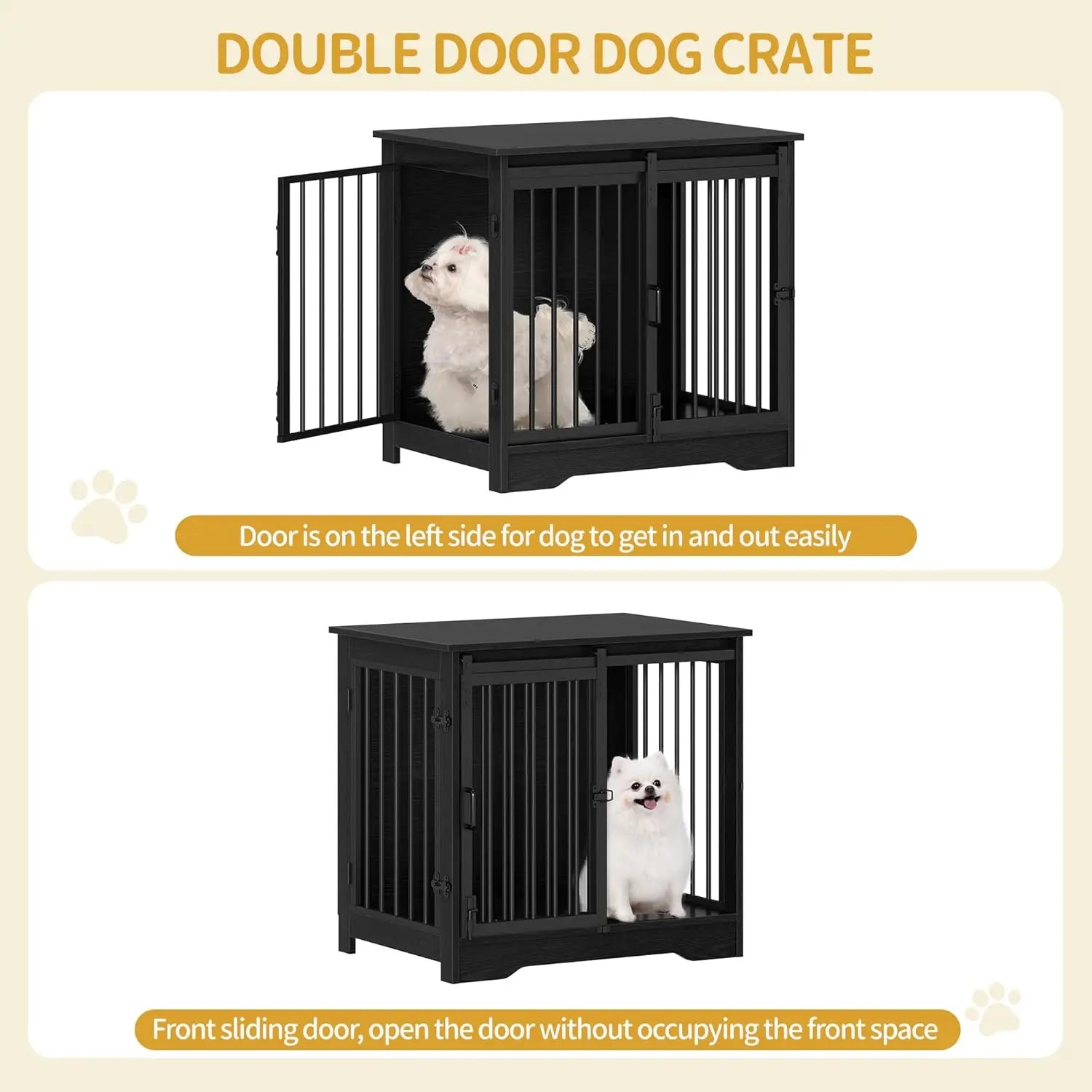 27.2" Wooden Dog Crate Furniture with Barn Door, Heavy Duty Kennel for Small Medium Dogs up to 22 lb, Anti-Chew Anti-Escape