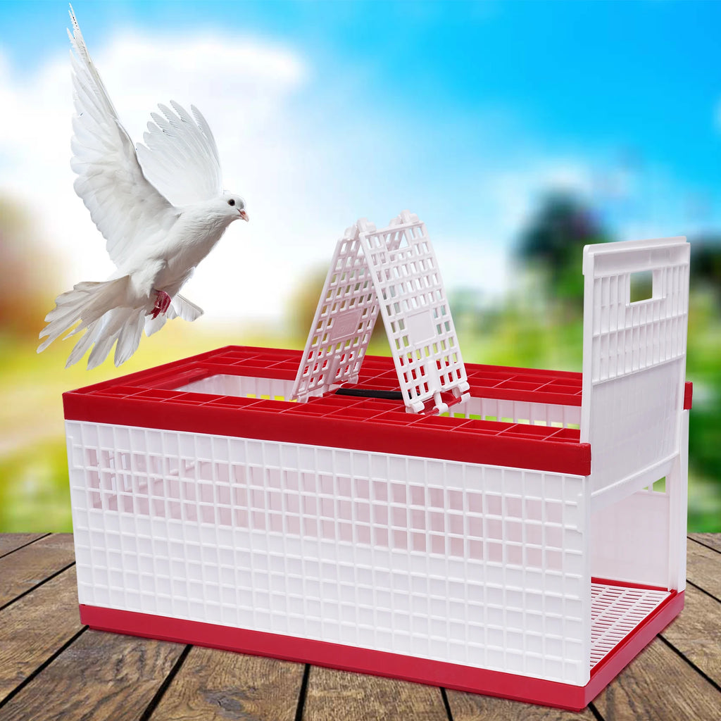 3-Door Foldable Red Pigeon Cage with Handle