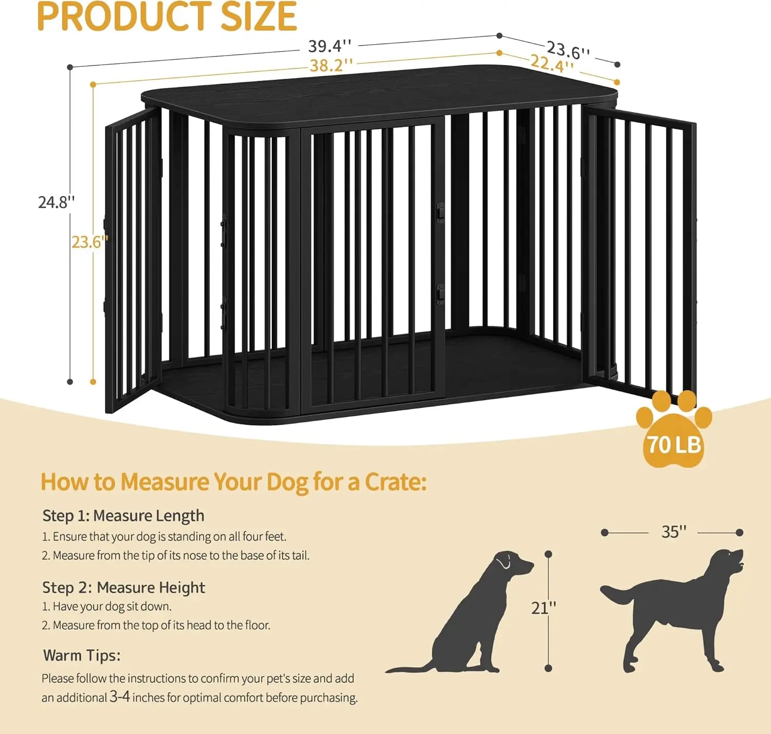 40" Modern Dog Crate Furniture, Indoor Kennel Cage