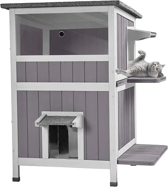 Cat House Indoor Outdoor Waterproof Kitty Shelter for Winter,  2-Story