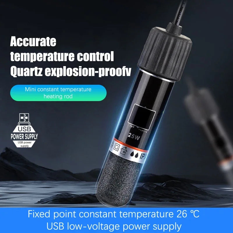 USB Mini Aquarium Heating Rod For Small Fish Tank 26°C Constant Temperature Submersible Thermostat Heater 10W