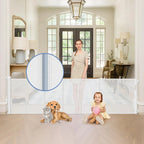 90-Inch Wide Pet Gate with Retractable Reinforced Mesh for Indoor/Outdoor Use, Easy Installation