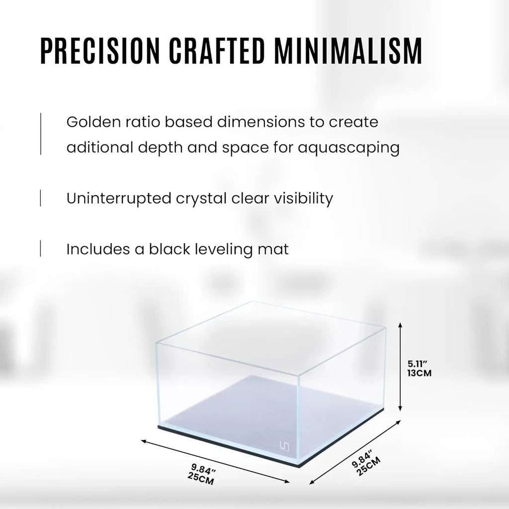 Clear Rimless Aquarium - Low Iron Glass Fish Tank with 45° Edges, Leveling Mat Included (25S, Shallow, 2 Gallon)