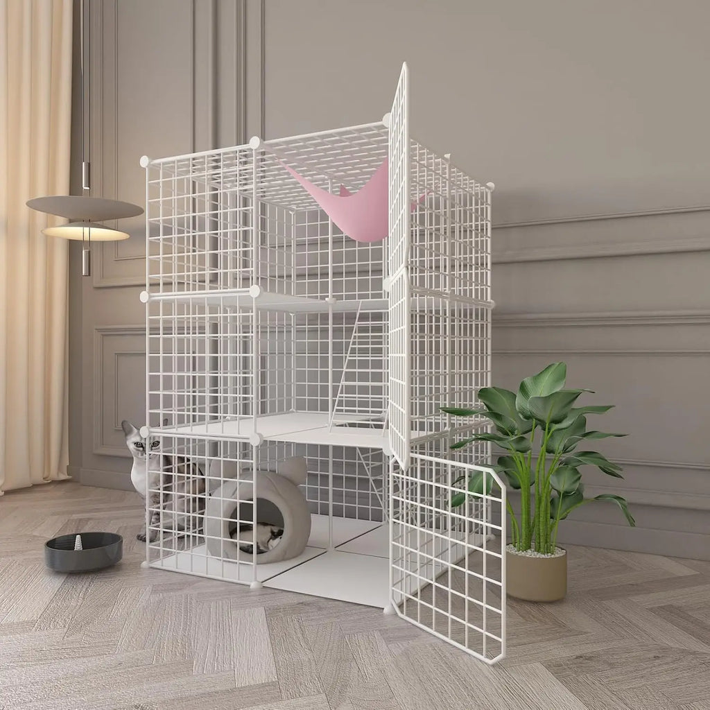 Indoor Cat Cage Enclosure 1-3 Cats Kitten Cage Detachable Patio Cat Crate