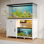 55 Gallon Fish Tank Stand with LED Light and Power Includes Drawer and Barn Door Storage