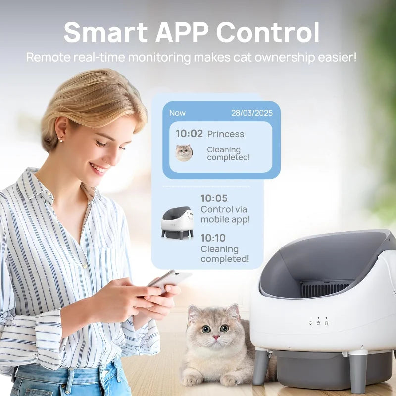 Self Cleaning Litter Box, Open-Top Design, APP Control, Dual Safety Sensors, Suitable for Multi-cat