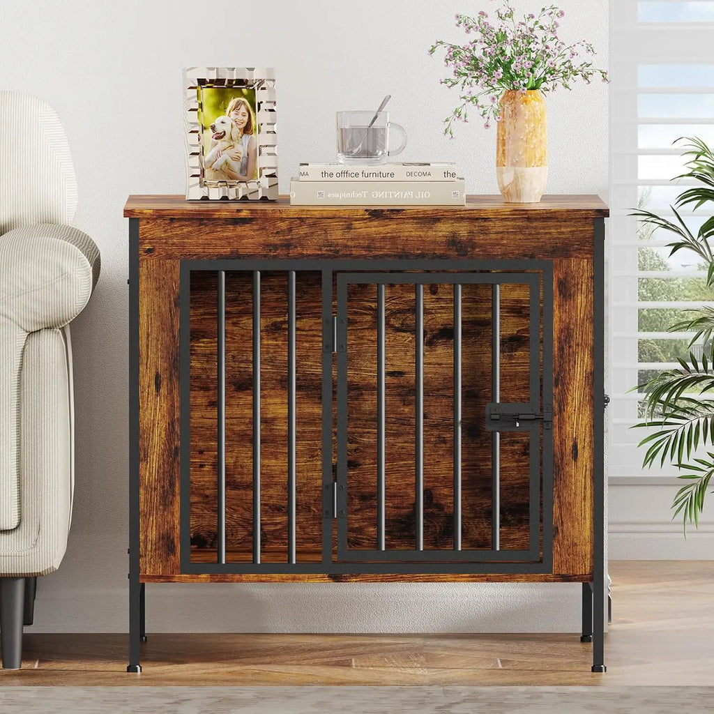 Heavy Duty Dog Crate Furniture for Small to Large Dogs, Indoor Kennel as TV Stand, Brown, Easy Assembly