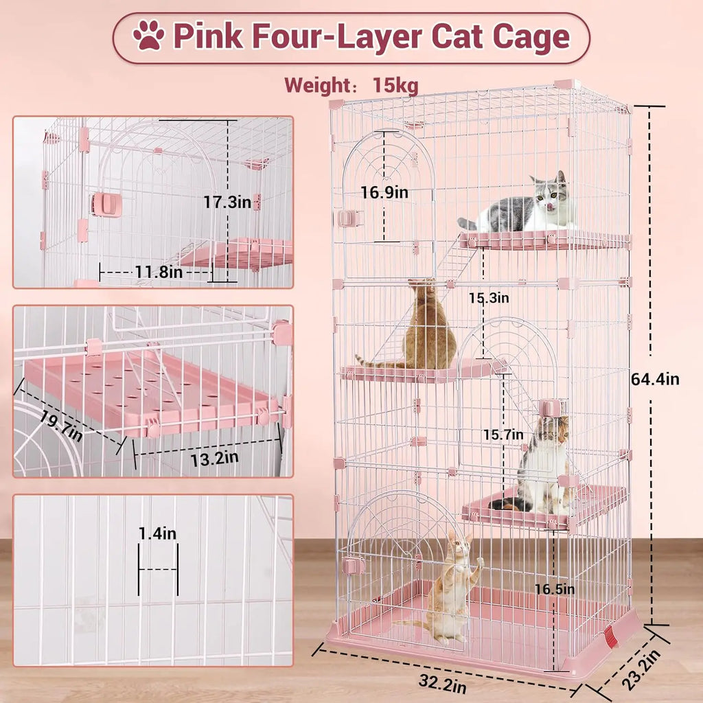 4 Tire Large Cat Cage, Crate Outdoor,Indoor Cat Enclosure Cat Kennel Playpen 3 Shelves,