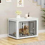 38 Inch White Wooden Dog Crate Furniture, Chew-Resistant Indoor Kennel End Table