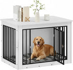 38 Inch White Wooden Dog Crate Furniture, Chew-Resistant Indoor Kennel End Table