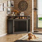 44" Corner Dog Crate with 2-Tier Shelves, Wooden Kennel Furniture for TV Stand, Indoor Pet Enclosure for Small/Medium Dogs
