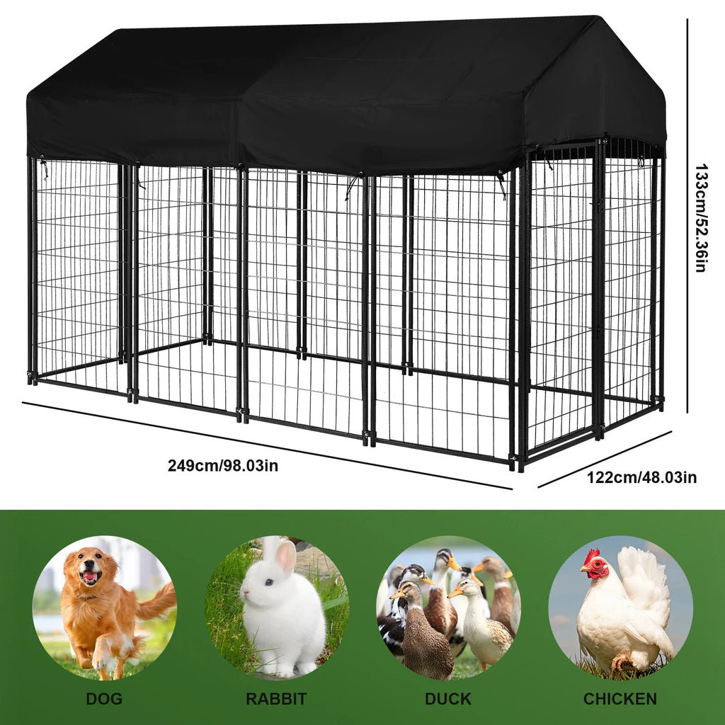 Outdoor Secure Wire Crate Kennel UV-Resistant Heavy Duty Welded Wire Steel Dog Playpen Fence with Door for Small/Medium Dogs