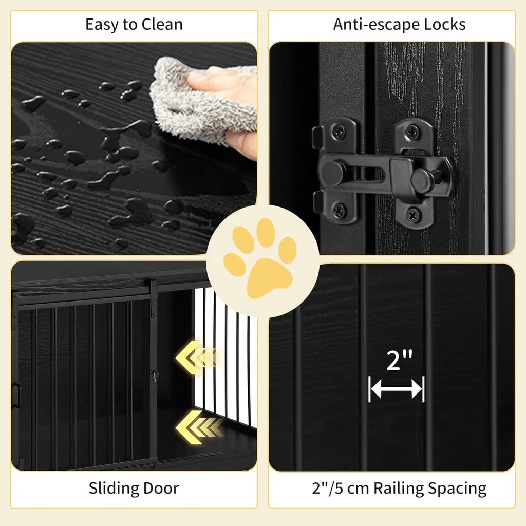27.2" Wooden Dog Crate Furniture with Barn Door, Heavy Duty Kennel for Small Medium Dogs up to 22 lb, Anti-Chew Anti-Escape