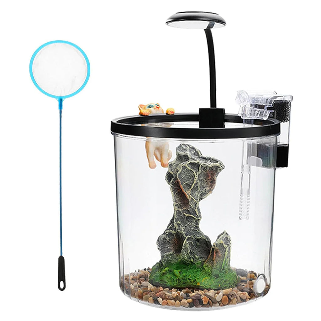1.5 Gallon Fish Tank Quiet Filter LED Light Oxygen Generator Acrylic HD View