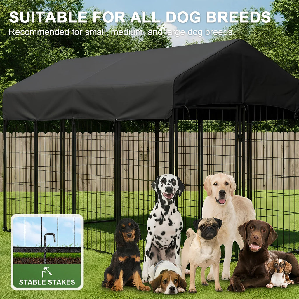 Outdoor Secure Wire Crate Kennel UV-Resistant Heavy Duty Welded Wire Steel Dog Playpen Fence with Door for Small/Medium Dogs