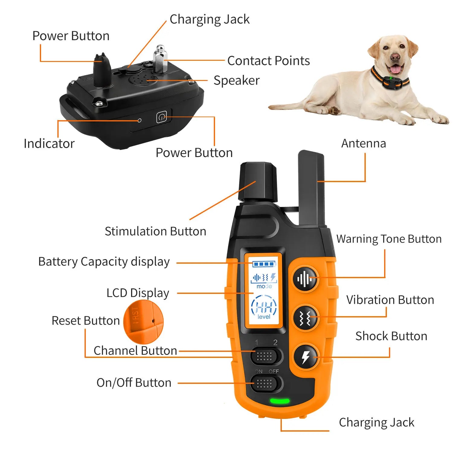 3300Ft Electric Dog Training Collar Remote Control Waterproof For 5-120lbs Shock Vibration