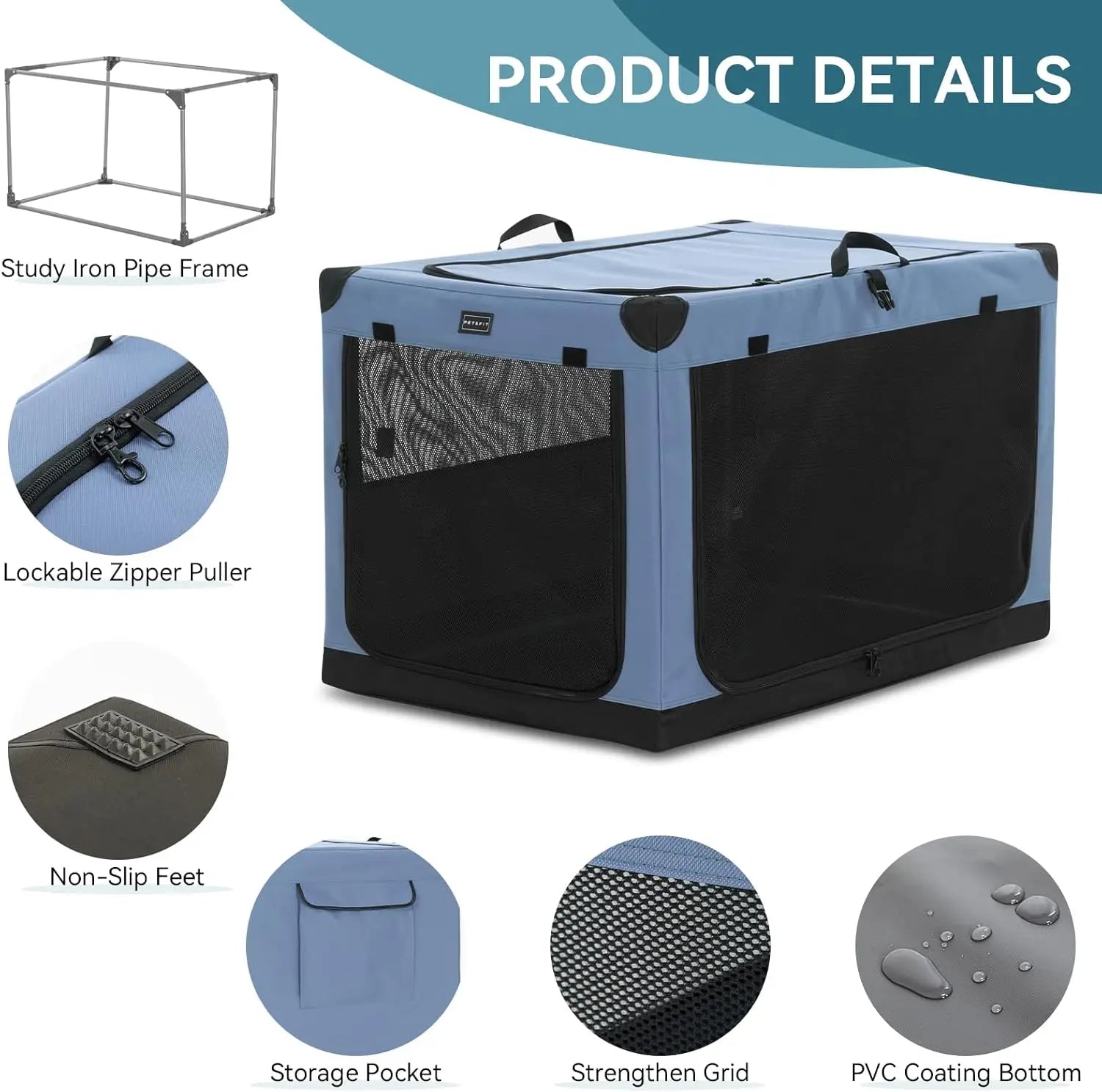 Adjustable Portable Dog Crate Collapsible Design for Medium/Large Dogs