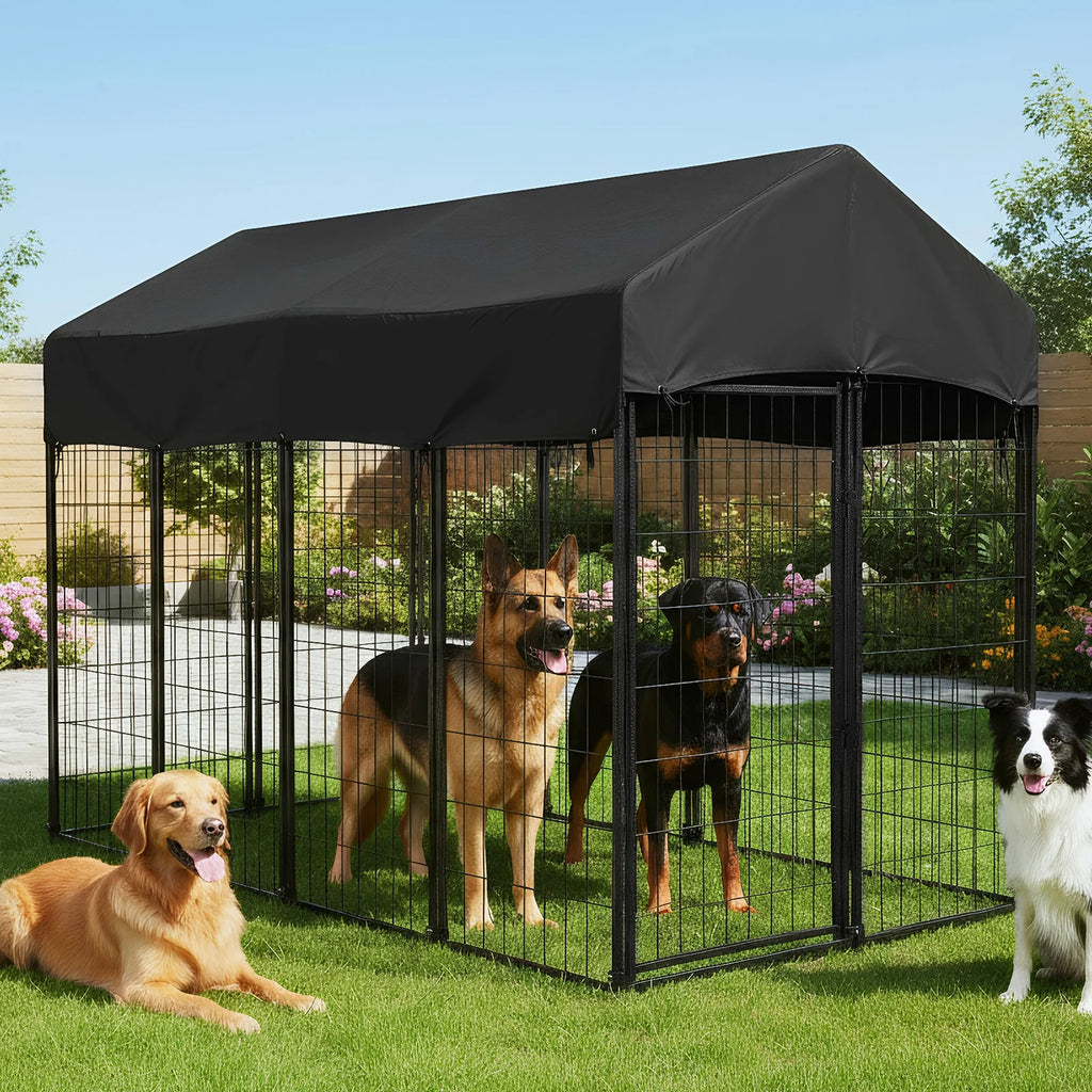 Outdoor Secure Wire Crate Kennel UV-Resistant Heavy Duty Welded Wire Steel Dog Playpen Fence with Door for Small/Medium Dogs