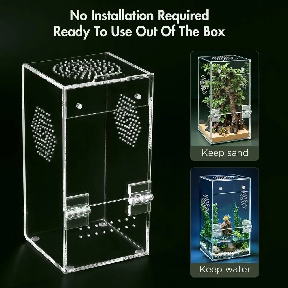 Acrylic Terrarium with Magnetic Door & All-Side Ventilation, Pre-Assembled Reptiles Enclosure