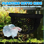 Floating Betta Hide & Shrimp Cave Aquarium Decor 3-in-1 Hammock Feeding Ring