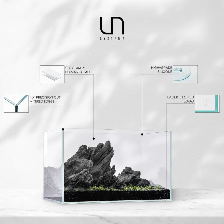 UNS Ultra Clear Rimless Tank with Leveling Mat Included 3.4GAL 13L Capacity