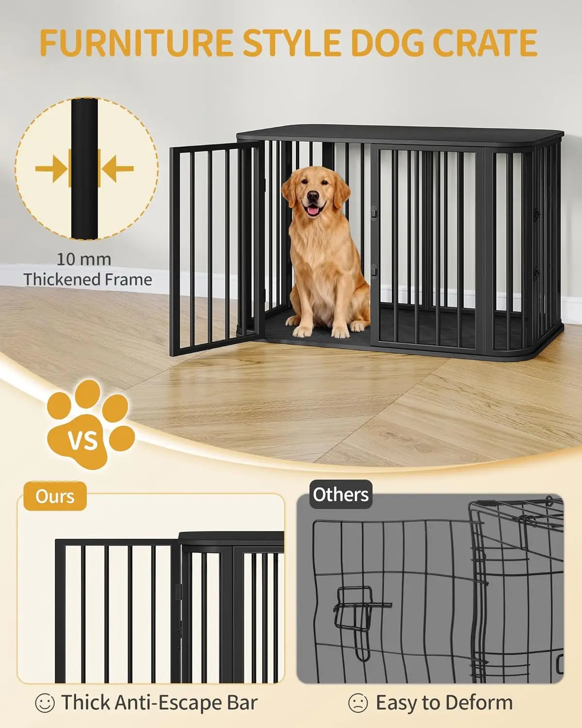 40" Modern Dog Crate Furniture, Indoor Kennel Cage