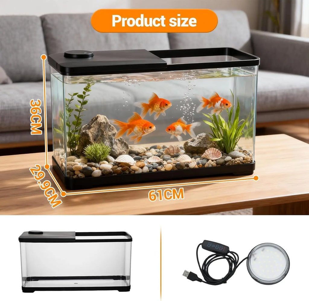 Complete 13-Gallon Aquarium Kit – Fish Tank with LED Light & Lid