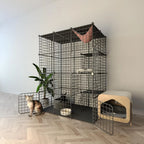 Indoor Cat Cage Enclosure 1-3 Cats Kitten Cage Detachable Patio Cat Crate