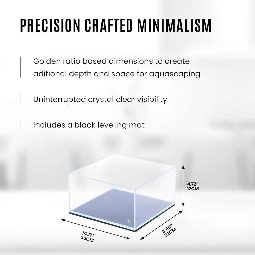 Clear Low Iron Glass Rimless Aquarium - 2 Gallon Shallow Tank with 45° Edges, Leveling Mat Included