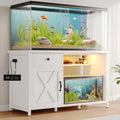 55 Gallon Fish Tank Stand with LED Light and Power Includes Drawer and Barn Door Storage