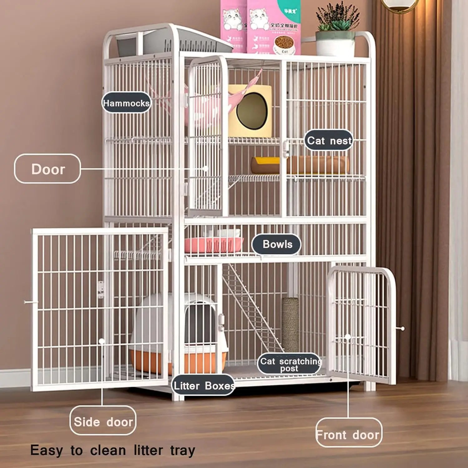 Cat Cage Indoor Metal with Tray And Storage